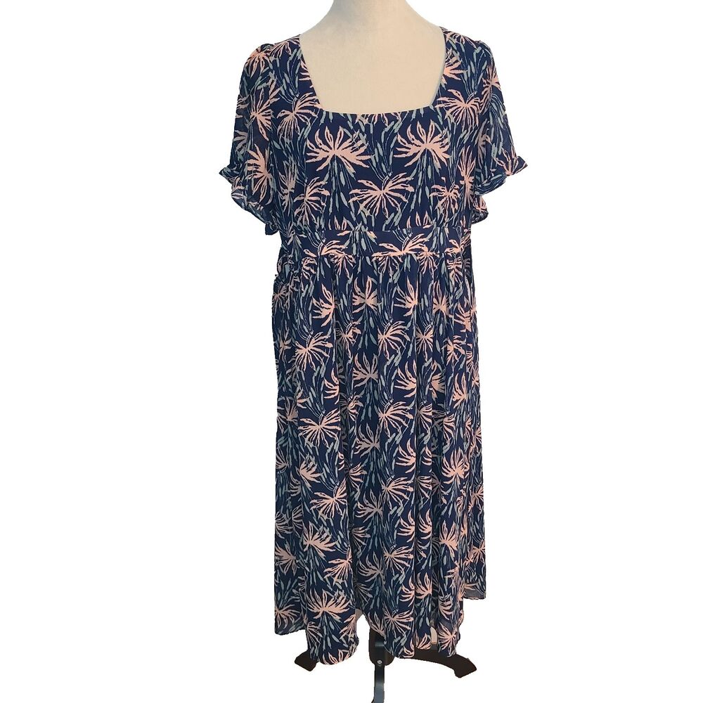 Madewell Sz L Ruffle Sleeve Midi Dress Oasis Palms Tie Back Romantic Boho